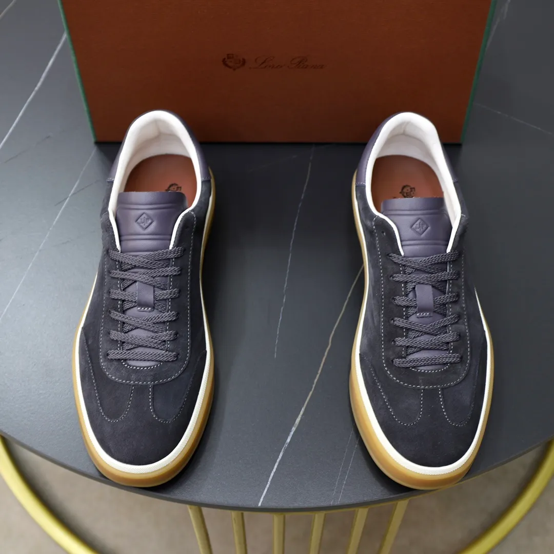 Men's Men's Shoes💰540💰••New Products•• LoroPian*_Noyo-Pianya New men's casual moral training sneakers, LP lace-up casual shoes!  Made of original imported soft cowhide and suede fabric, it highlights the sporty style. The heel is decorated with logo embossing and the original molding. The raw rubber translucent sole combined with the color welt adds a sense of modernity to the shoe. The shoe is overall refreshing and easy to match with style. It has a full cowhide lining for the feet. The original box packaging at the counter comes with wooden balls and a dust bag! Size: 38-44 (.45 customized)